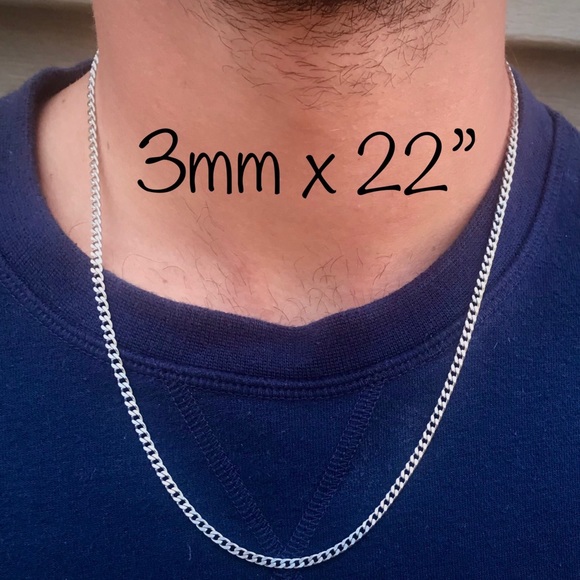 Men’s necklace Cuban link Curb Chain 3mm x 22” - Picture 1 of 4